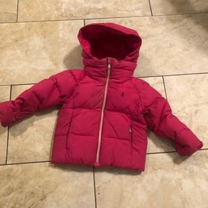 Ralph Lauren Pink Toddler hooded puffer coat.